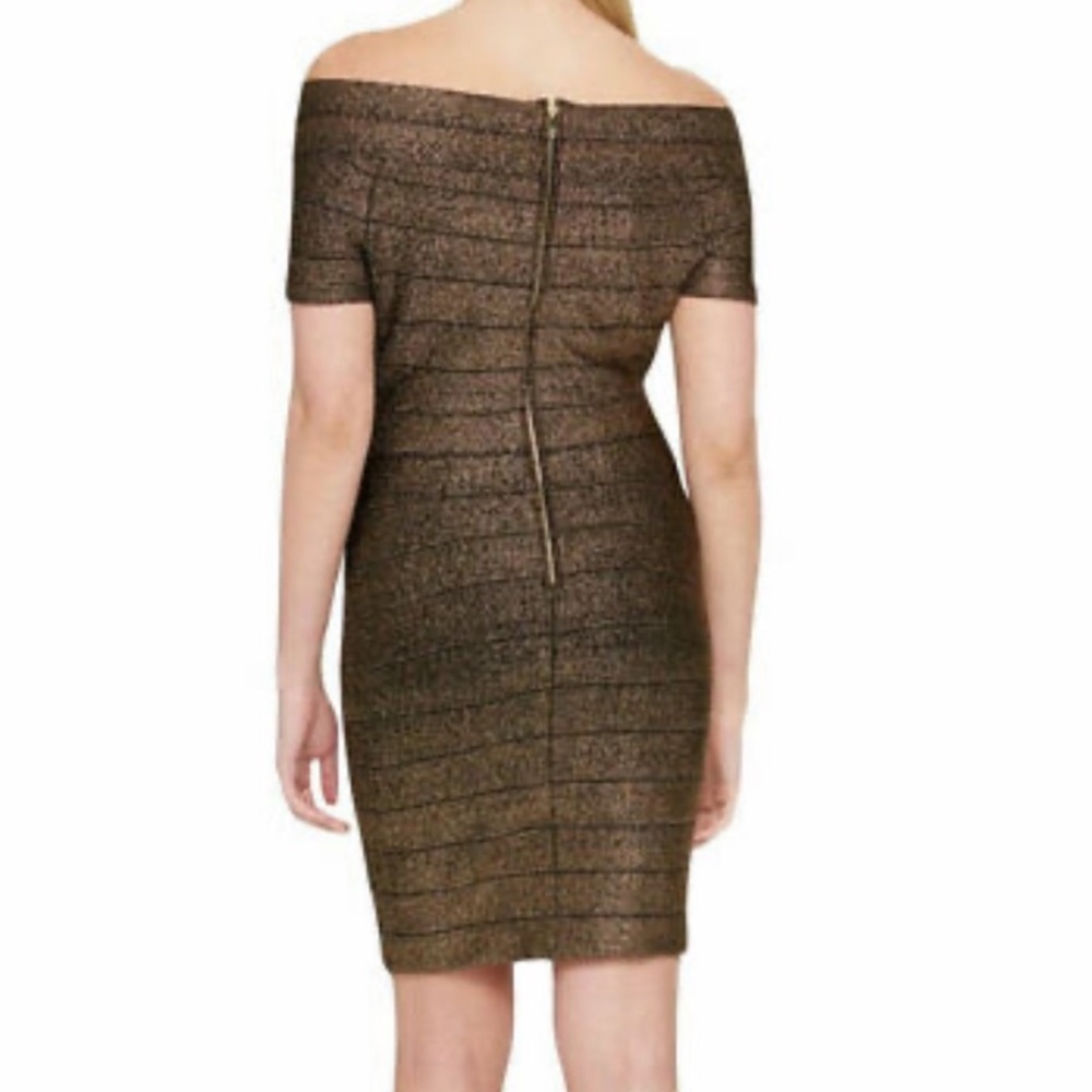 Sexy black and gold off the shoulder body con dress - Picture 2 of 5